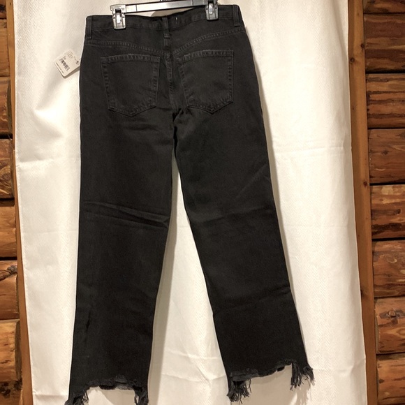 New We the Free Maggie, mid rise straight button fly destructed black jeans #L - Picture 7 of 7